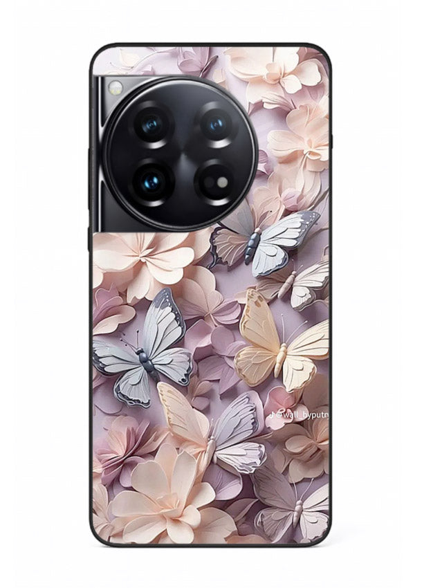 Lavender petal artwork on OnePlus 12 glass back cover with calming floral tones.