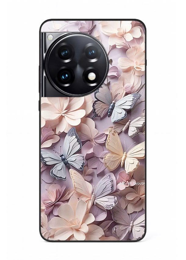 Lavender petal artwork on OnePlus 12R glass back cover with calming floral tones.