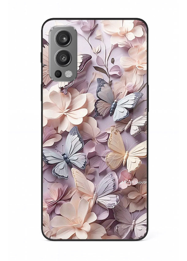 Lavender petal artwork on OnePlus Nord 2 glass back cover with calming floral tones.