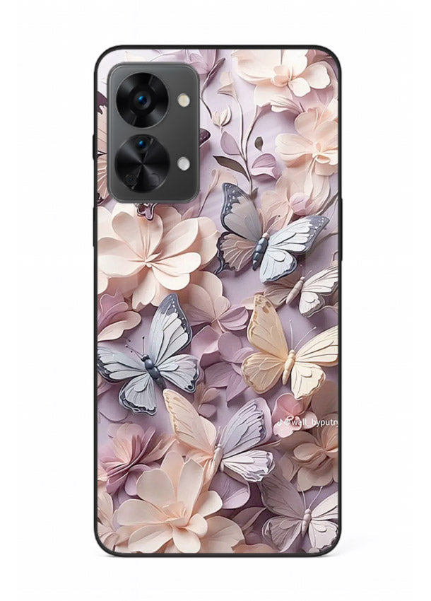 Lavender petal artwork on OnePlus Nord 2T glass back cover with calming floral tones.