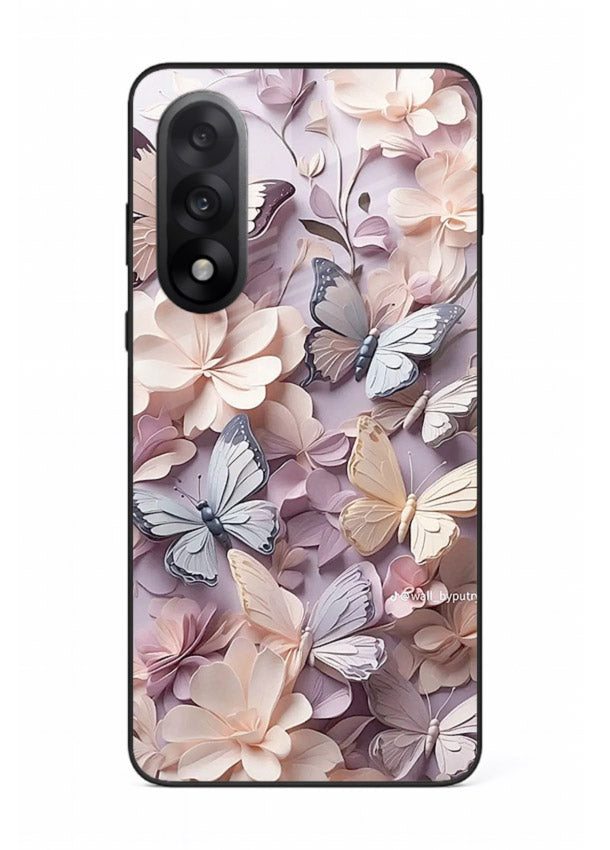 Lavender petal artwork on OnePlus Nord 5 glass back cover with calming floral tones.