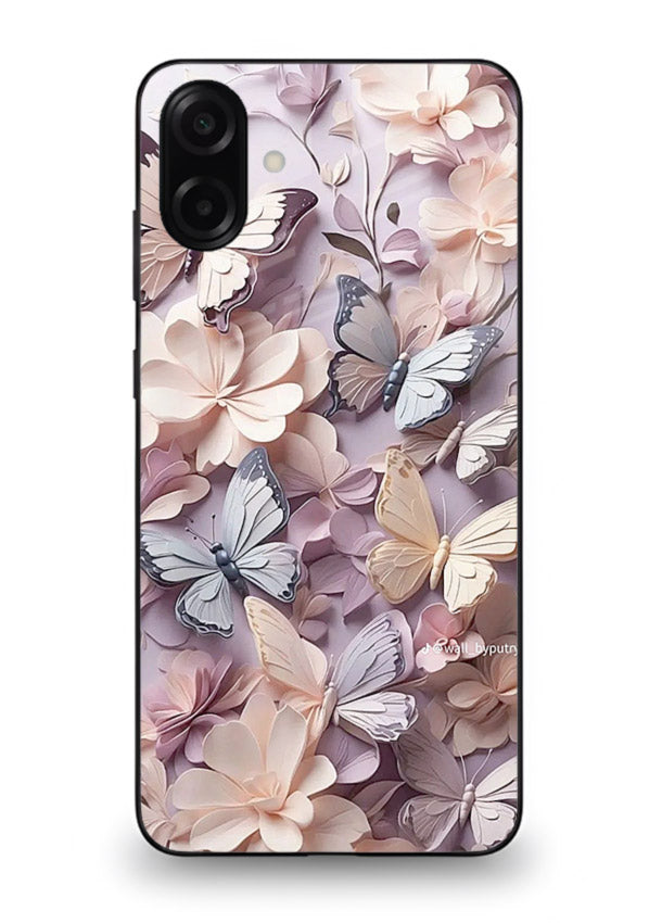 Lavender petal artwork on Samsung A07 4G glass back cover with calming floral tones.