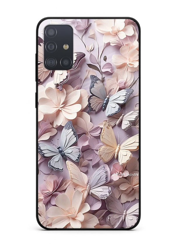 Lavender petal artwork on Samsung A71 glass back cover with calming floral tones.