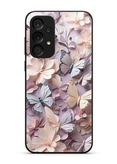 Lavender petal artwork on Samsung A73 5G glass back cover with calming floral tones.
