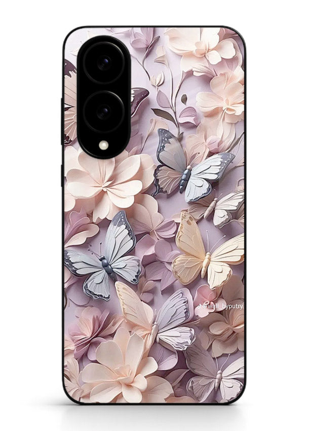 Lavender petal artwork on Samsung S25 Edge glass back cover with calming floral tones.