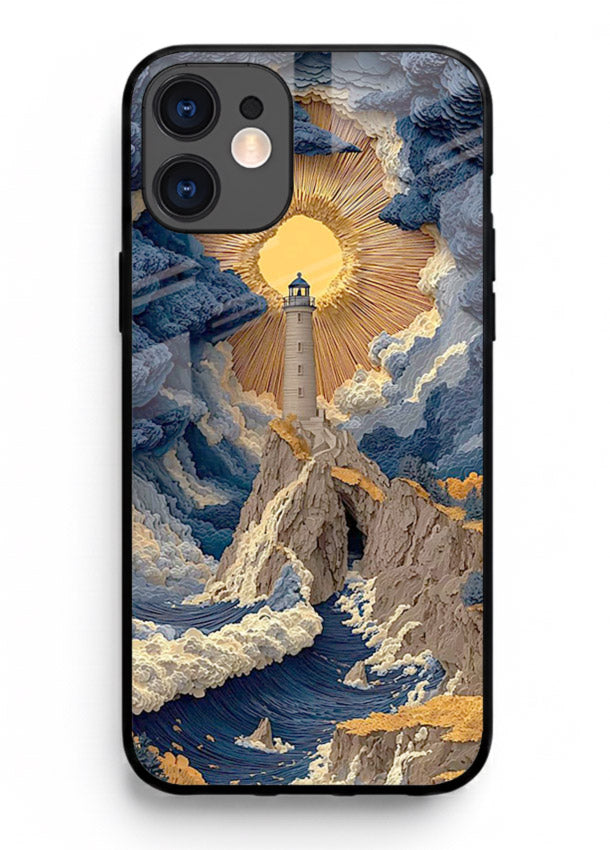 Lighthouse Storm Glory dramatic lighthouse artwork iphone 12 mini glass back cover