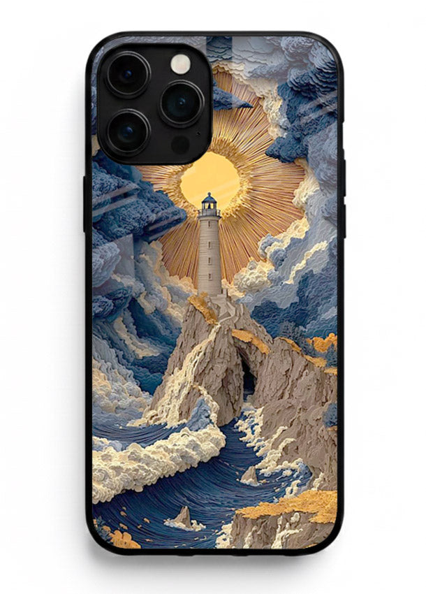 Lighthouse Storm Glory dramatic lighthouse artwork iphone 14 pro max glass back cover