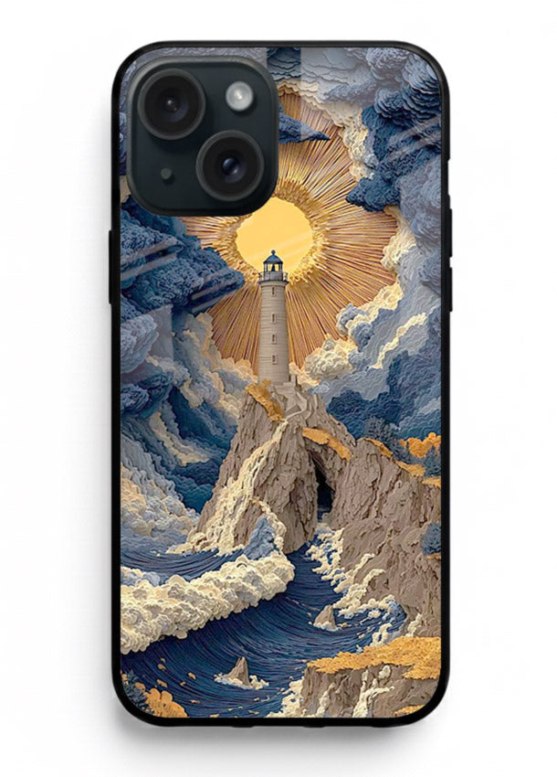 Lighthouse Storm Glory dramatic lighthouse artwork iphone 14 glass back cover