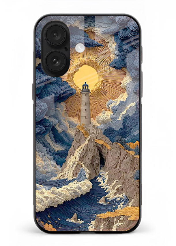 Lighthouse Storm Glory dramatic lighthouse artwork iphone 18 glass back cover