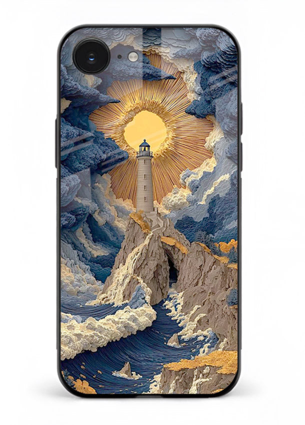 Lighthouse Storm Glory dramatic lighthouse artwork iphone 16e glass back cover