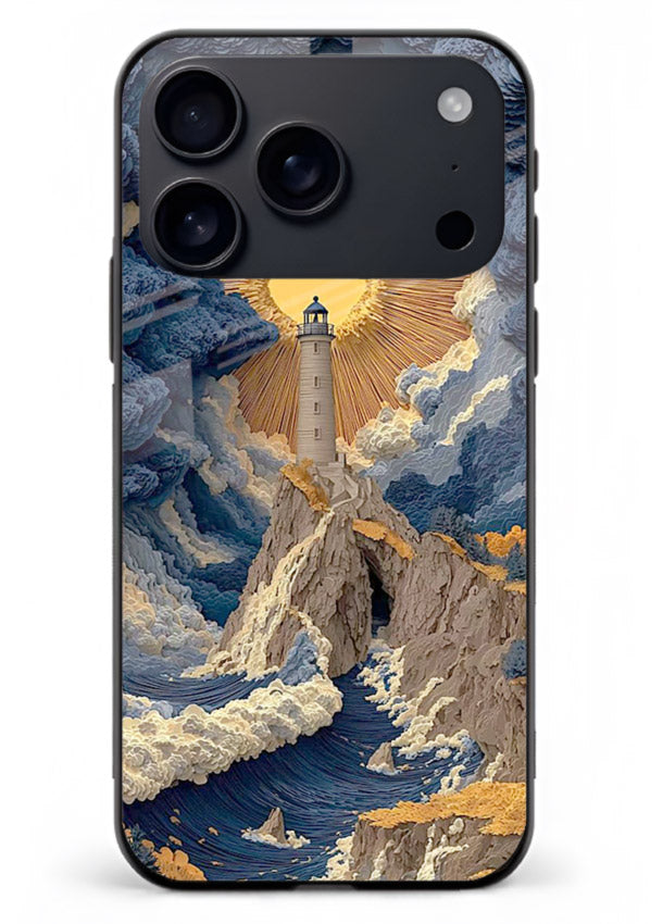 Lighthouse Storm Glory dramatic lighthouse artwork iphone 18 pro max glass back cover