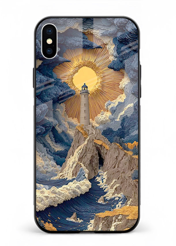Lighthouse Storm Glory dramatic lighthouse artwork iphone xs max glass back cover