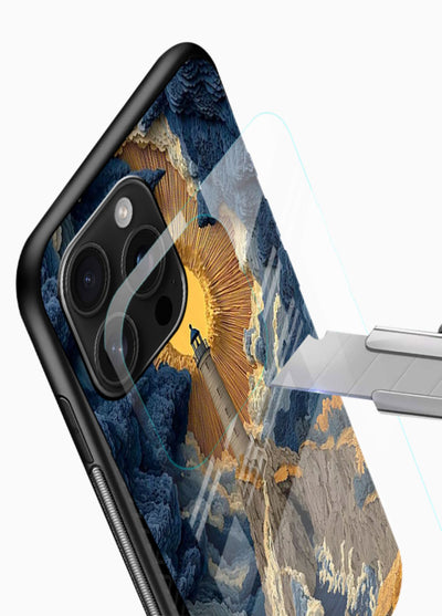 Lighthouse Storm Glory dramatic lighthouse artwork glossy vibrant premium glass back cover - Angle Blade