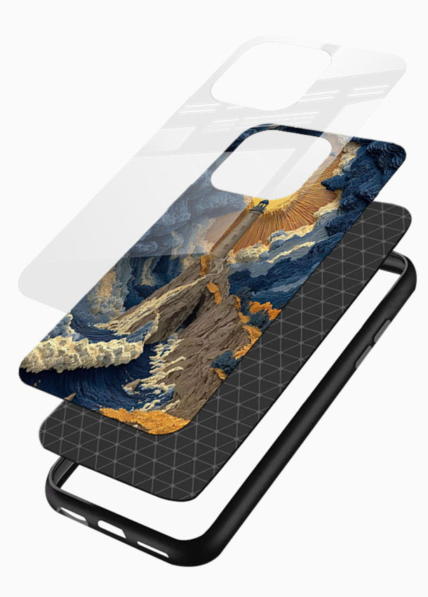 Lighthouse Storm Glory dramatic lighthouse artwork glossy vibrant premium glass back cover - Angle Layers