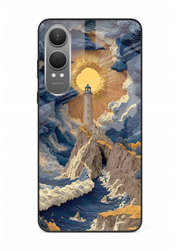 Lighthouse Storm Glory dramatic lighthouse artwork OnePlus Nord CE4 Lite glass back cover