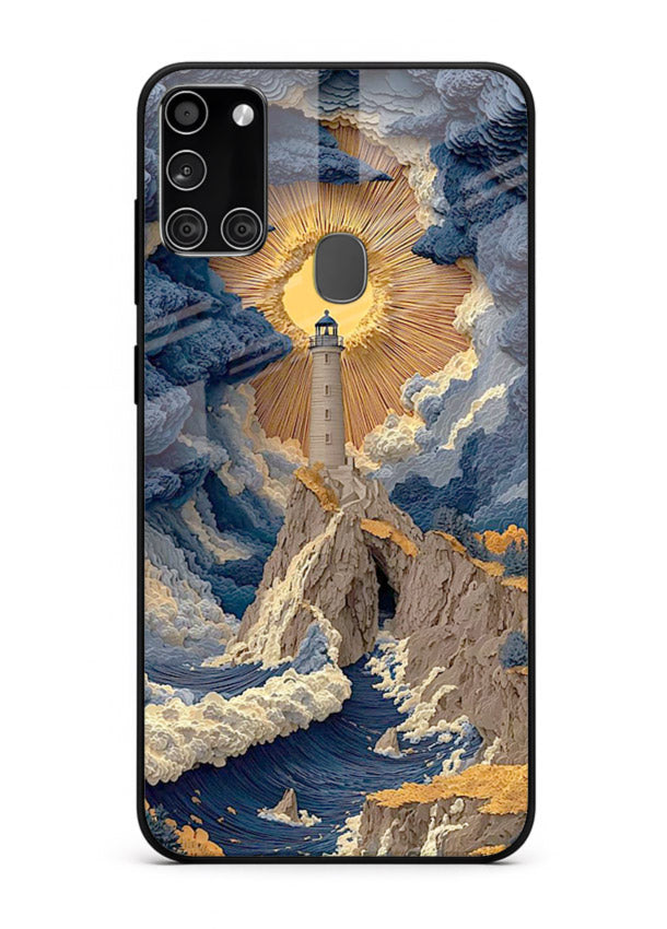 Lighthouse Storm Glory dramatic lighthouse artwork Samsung A21s glass back cover