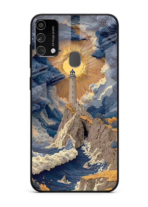 Lighthouse Storm Glory dramatic lighthouse artwork Samsung F41 glass back cover