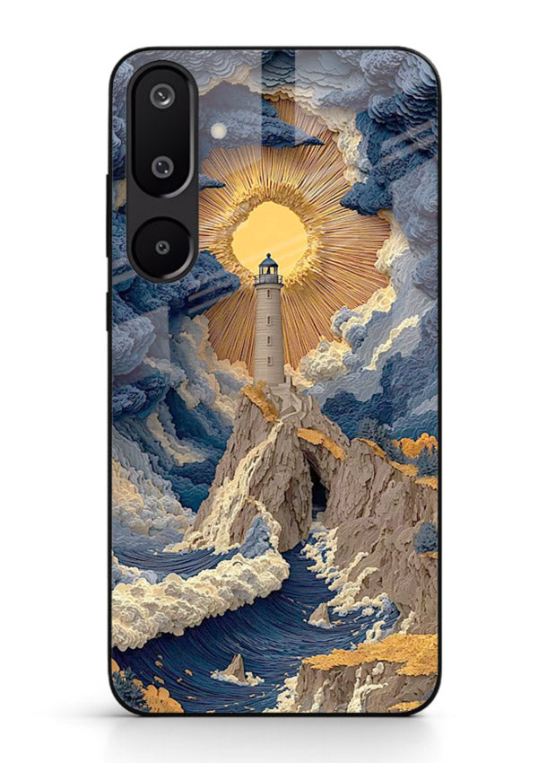 Lighthouse Storm Glory dramatic lighthouse artwork Samsung M16 5G glass back cover