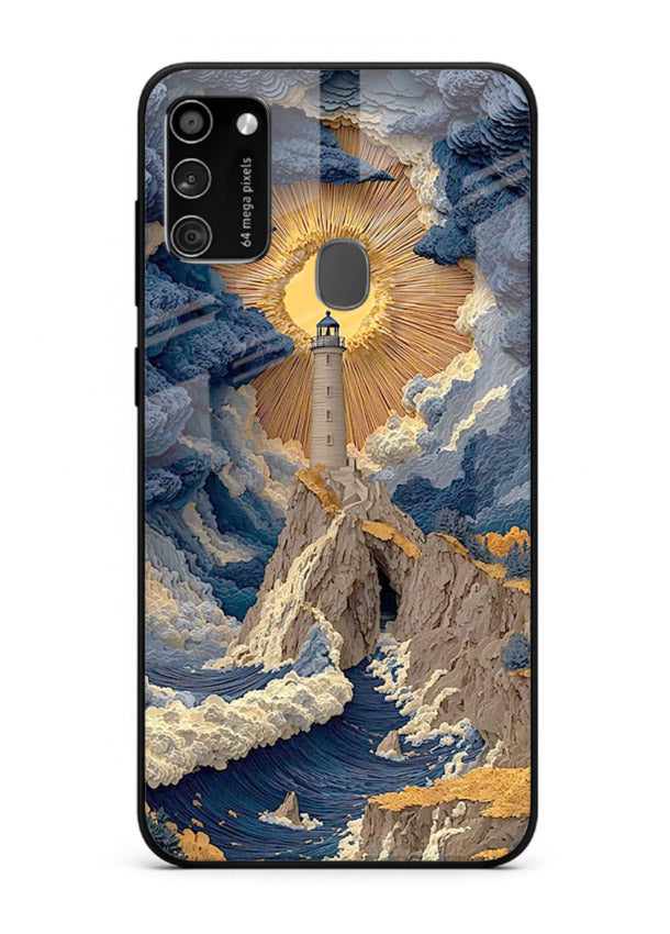 Lighthouse Storm Glory dramatic lighthouse artwork Samsung M30s glass back cover