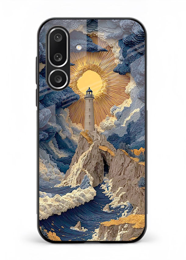 Lighthouse Storm Glory dramatic lighthouse artwork Samsung F56 5G glass back cover