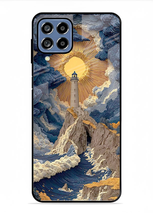 Lighthouse Storm Glory dramatic lighthouse artwork Samsung M53 5G glass back cover