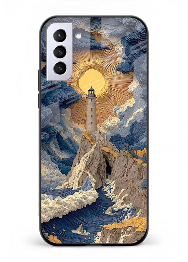 Lighthouse Storm Glory dramatic lighthouse artwork Samsung S21 glass back cover