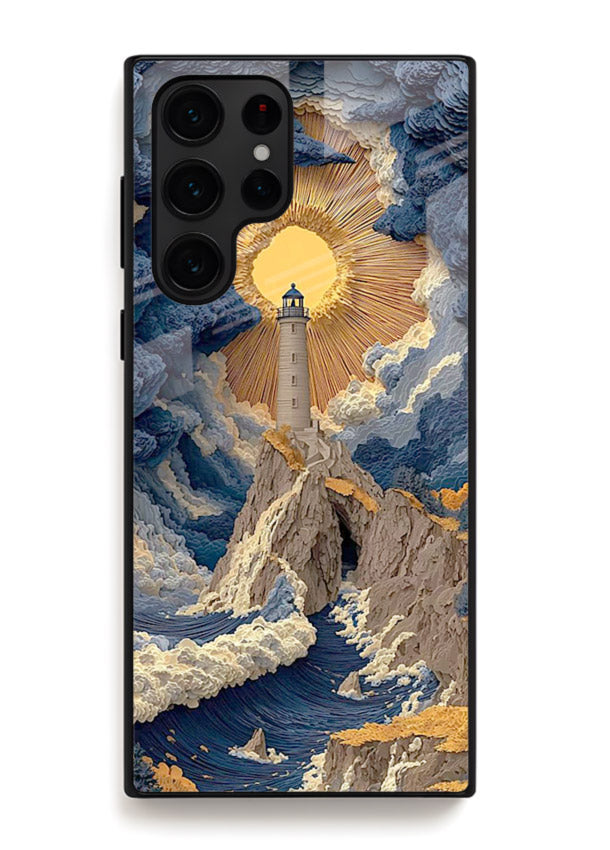 Lighthouse Storm Glory dramatic lighthouse artwork Samsung S24 Ultra glass back cover