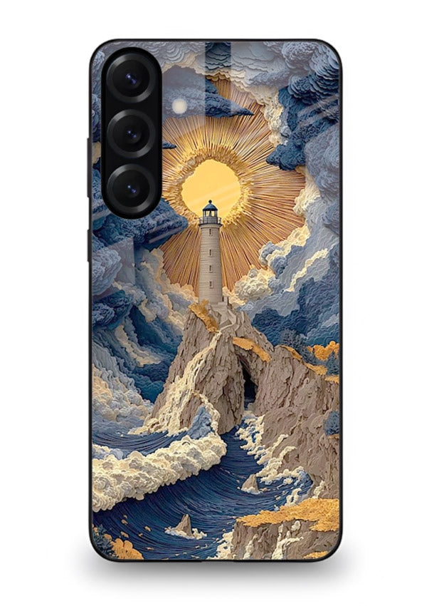 Lighthouse Storm Glory dramatic lighthouse artwork Samsung S23 FE glass back cover