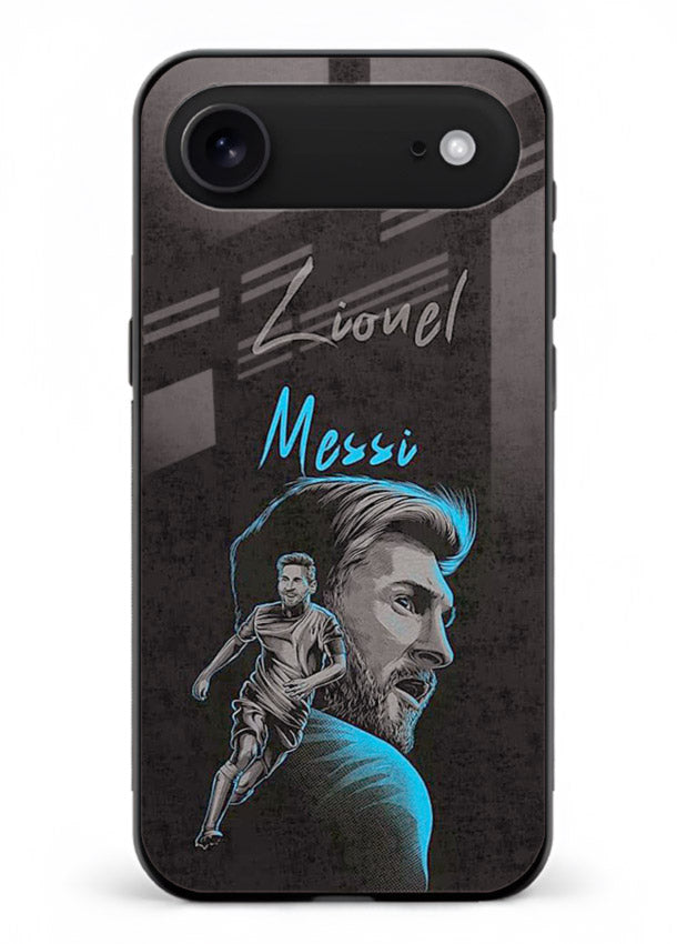 Lionel Messi portrait artwork printed on glossy tempered glass iPhone 18 Air back cover