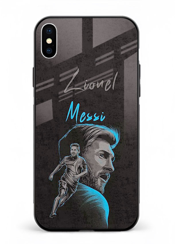Lionel Messi portrait artwork printed on glossy tempered glass iPhone XS Max back cover