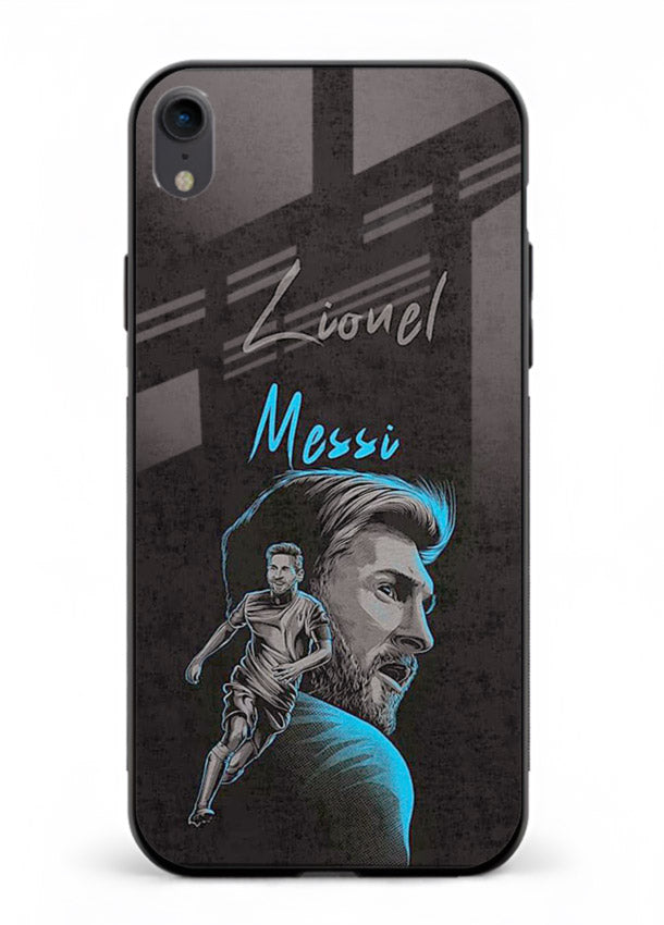 Lionel Messi portrait artwork printed on glossy tempered glass iPhone XR back cover