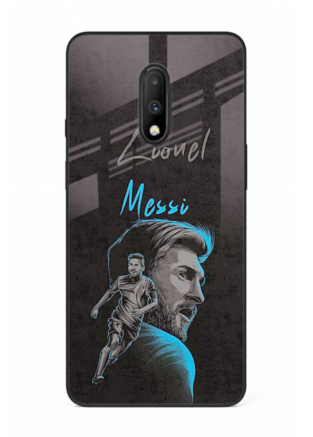 Lionel Messi portrait artwork printed on glossy tempered glass OnePlus 7 back cover