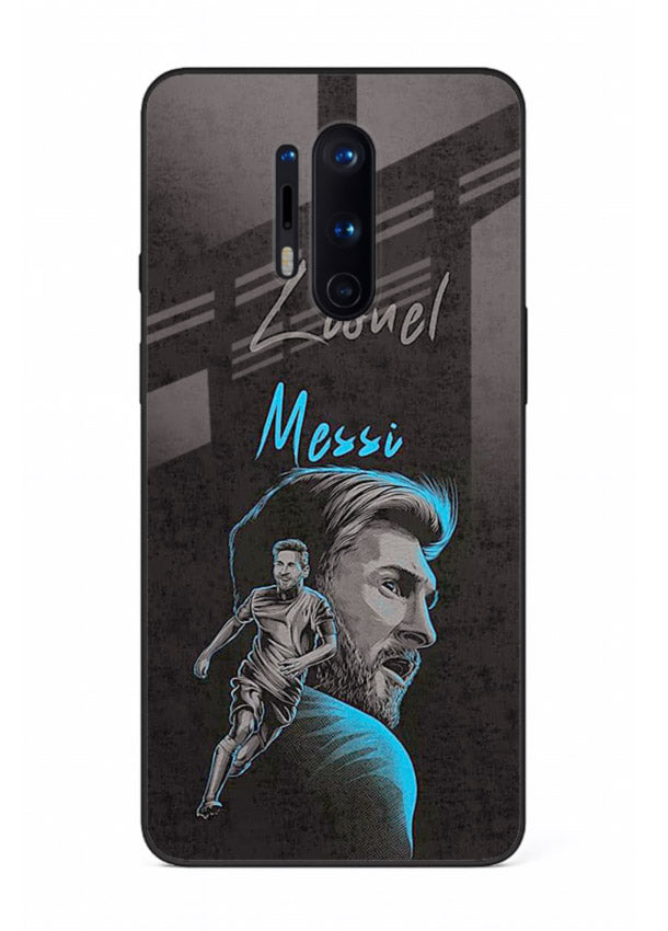 Lionel Messi portrait artwork printed on glossy tempered glass OnePlus 8 Pro back cover