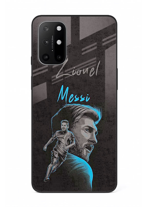 Lionel Messi portrait artwork printed on glossy tempered glass OnePlus 8T back cover