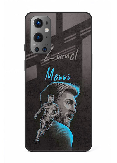 Lionel Messi portrait artwork printed on glossy tempered glass OnePlus 9 back cover