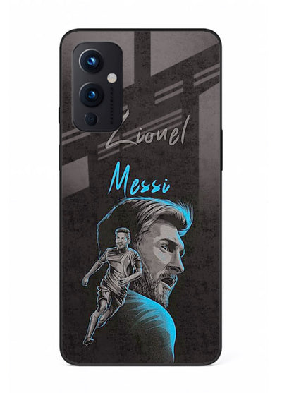 Lionel Messi portrait artwork printed on glossy tempered glass OnePlus 9 Pro back cover