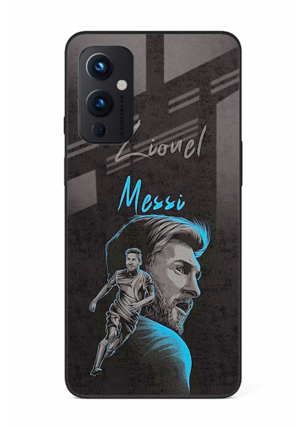 Lionel Messi portrait artwork printed on glossy tempered glass OnePlus 9 Pro back cover