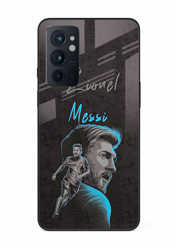 Lionel Messi portrait artwork printed on glossy tempered glass OnePlus 9RT back cover