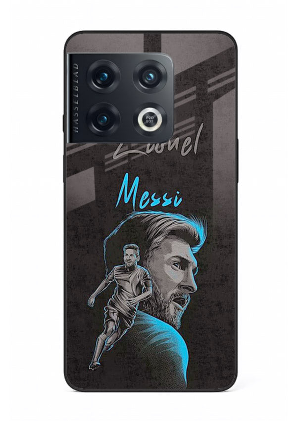 Lionel Messi portrait artwork printed on glossy tempered glass OnePlus 10 Pro back cover