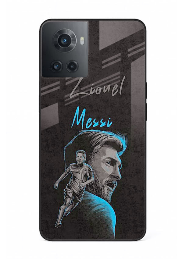 Lionel Messi portrait artwork printed on glossy tempered glass OnePlus 10R back cover