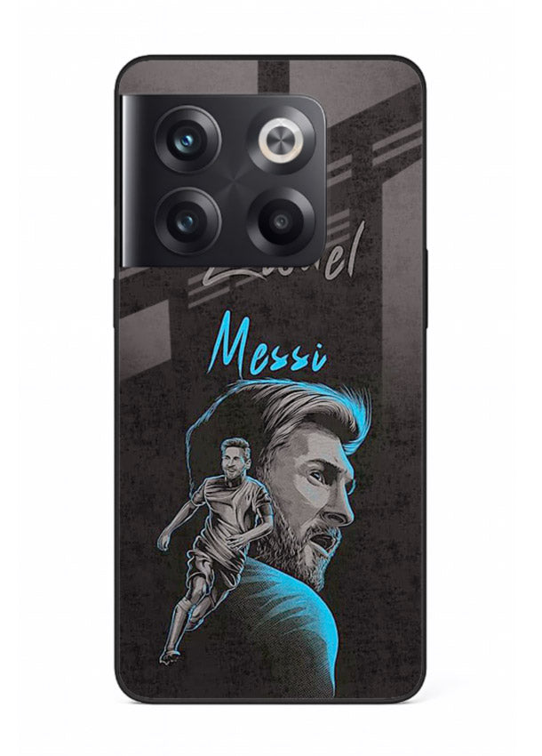 Lionel Messi portrait artwork printed on glossy tempered glass OnePlus 10T back cover