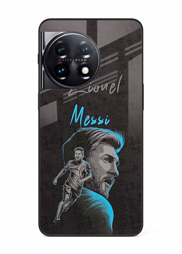Lionel Messi portrait artwork printed on glossy tempered glass OnePlus 11 back cover
