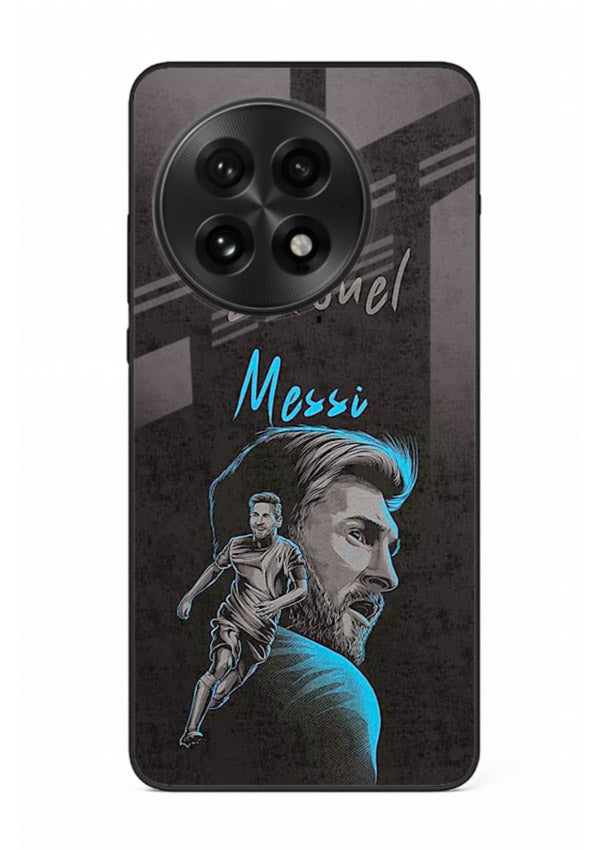 Lionel Messi portrait artwork printed on glossy tempered glass OnePlus 13 back cover
