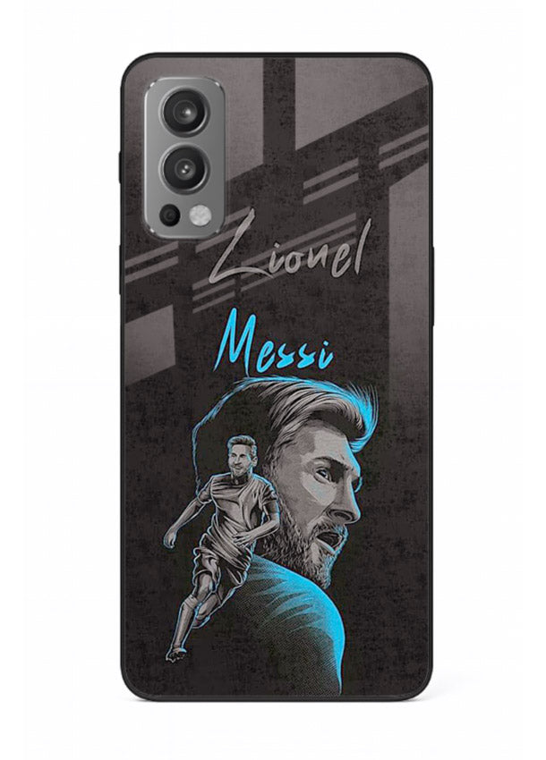 Lionel Messi portrait artwork printed on glossy tempered glass OnePlus Nord 2 back cover
