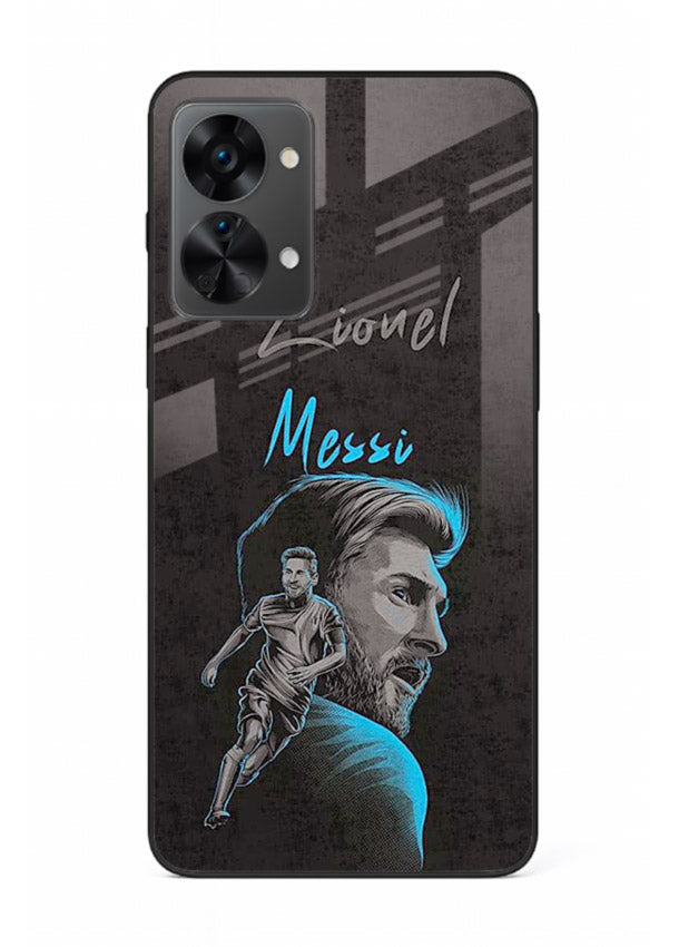 Lionel Messi portrait artwork printed on glossy tempered glass OnePlus Nord 2T back cover