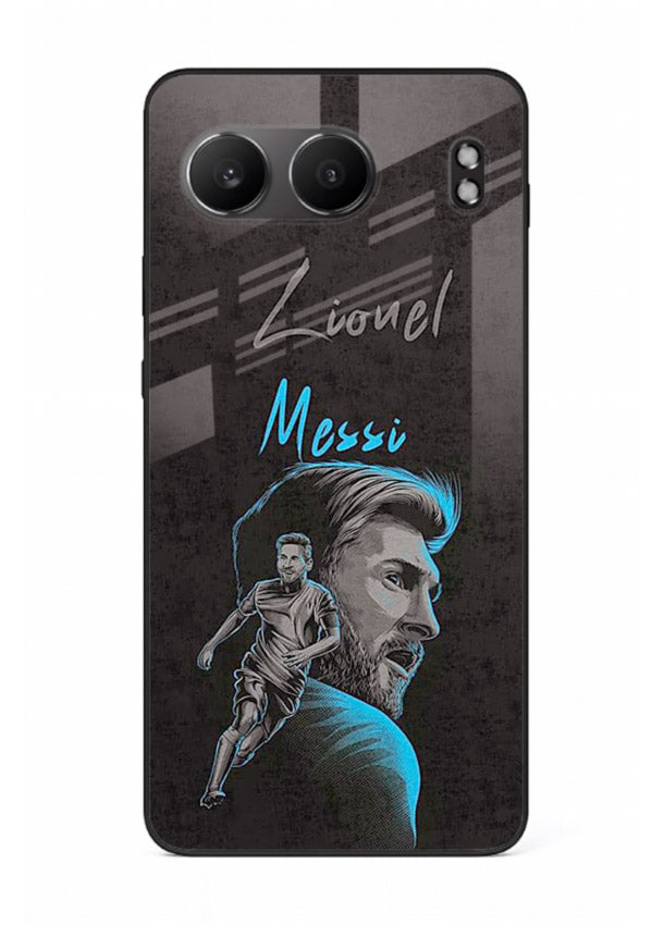 Lionel Messi portrait artwork printed on glossy tempered glass OnePlus Nord 4 back cover