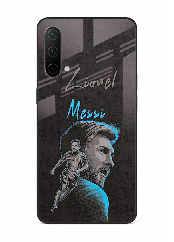 Lionel Messi portrait artwork printed on glossy tempered glass OnePlus Nord CE 5G back cover