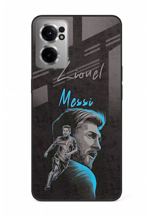 Lionel Messi portrait artwork printed on glossy tempered glass OnePlus Nord CE2 5G back cover