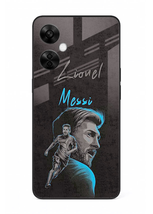 Lionel Messi portrait artwork printed on glossy tempered glass OnePlus Nord CE3 Lite back cover