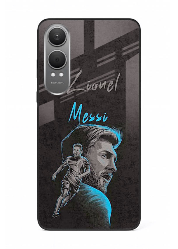 Lionel Messi portrait artwork printed on glossy tempered glass OnePlus Nord CE4 Lite back cover